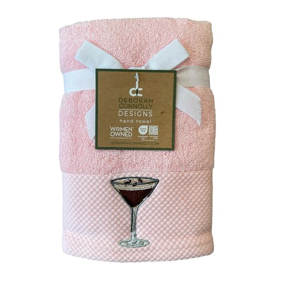 Deborah Connolly Pink Espresso Martini Hand Towels 16x28 Set of 2 Plush New - Picture 1 of 11